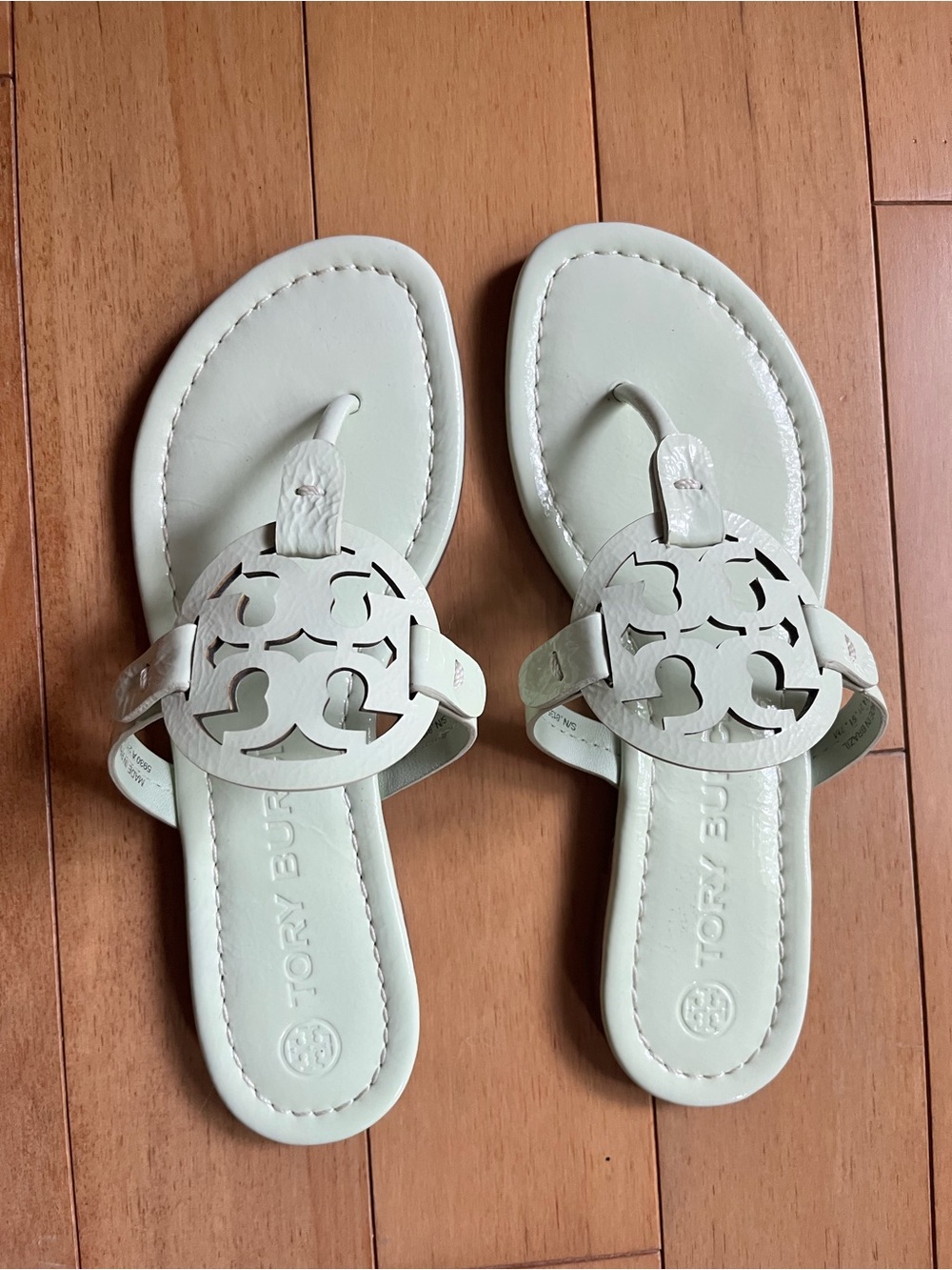 Tory Burch White Miller Logo Leather Thong Sandals